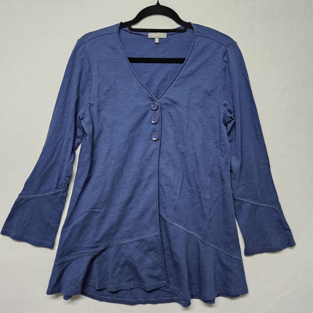 Habitat Button Tunic Top Cardigan 100% Cotton Knit 3/4 Sleeve Blue Lagenlook SM